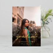 Moderne Script 2 Foto's Afstudeer Aankondiging (Staand Voorkant)