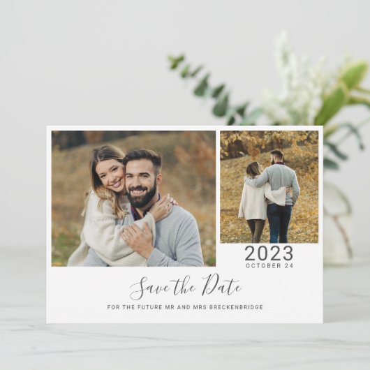 Moderne Script 2 Foto's Save The Date (Staand voorkant)