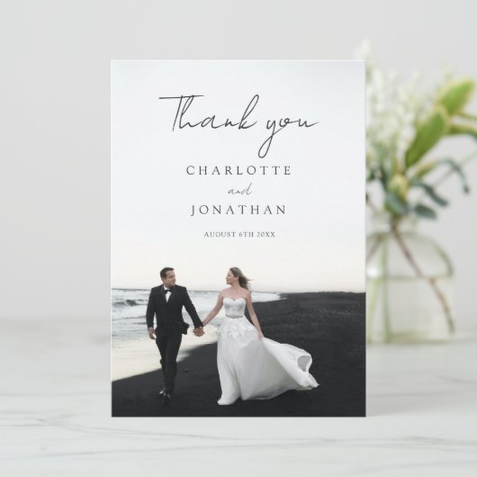 Moderne Script 2 Foto's Weddenschap Hartelijk dank Bedankkaart (Staand voorkant)