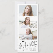 Moderne Script 3 Foto Afstudeer Uitnodiging (Voorkant)