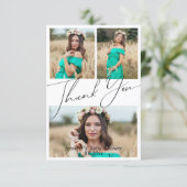 Moderne Script 3 Foto Baby Shower Bedankkaart Kaart (Staand voorkant)