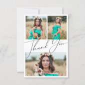 Moderne Script 3 Foto Baby Shower Bedankkaart Kaart (Voorkant)