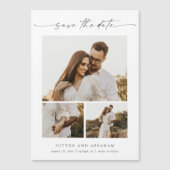 Moderne Script 3 Foto Huwelijk Save the Date Magne (Voorkant)