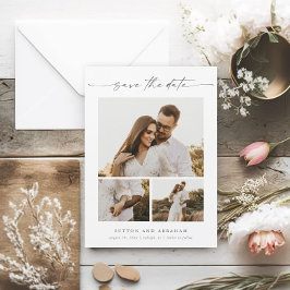 Moderne Script 3 Foto Huwelijk Save the Date Magne