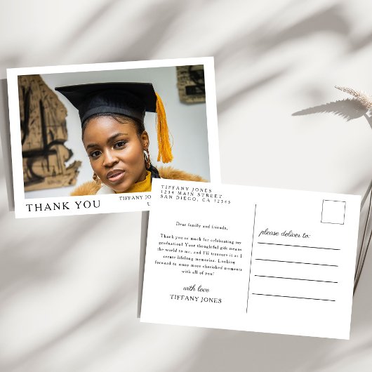Moderne Script 3 Foto's Bedankje Afstuderen Briefkaart
