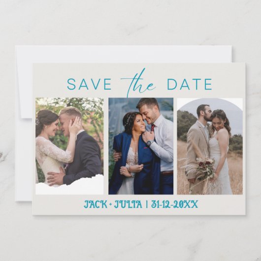 Moderne script 3 fototemplates bewaar de datum save the date (Voorkant)