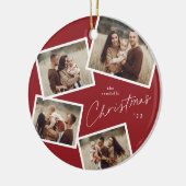 Moderne Script 4 Foto Collage Rode Kerst Keramisch Ornament (Links)