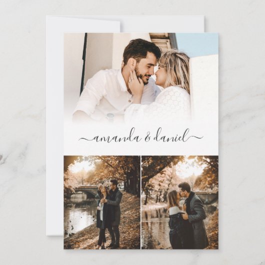 Moderne Script 4 Foto Huwelijk Save The Date Kaart (Achterkant)