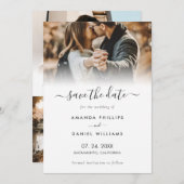 Moderne Script 4 Foto Huwelijk Save The Date Kaart (Voorkant / Achterkant)