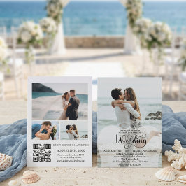 Moderne Script 4 Foto QR Code RSVP Bruiloft Kaart