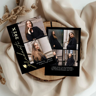 Moderne Script 6 Foto's Afstudeeraankondiging Folie Uitnodiging