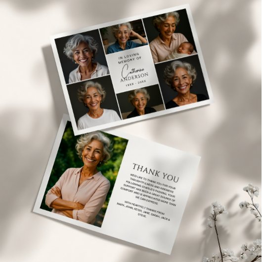 Moderne Script 7-Fotocollage Funeral/rouwkaart Bedankkaart