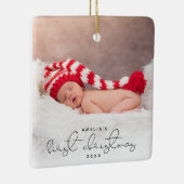 Moderne Script Aangepaste foto Eerste Kerstmis Keramisch Ornament (Rechts)
