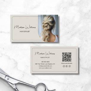 Moderne script aangepaste foto QR haarstylist Visitekaartje