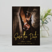 Moderne script aangepaste foto save the date echte folie uitnodiging (Staand Voorkant)