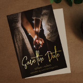 Moderne script aangepaste foto save the date echte folie uitnodiging