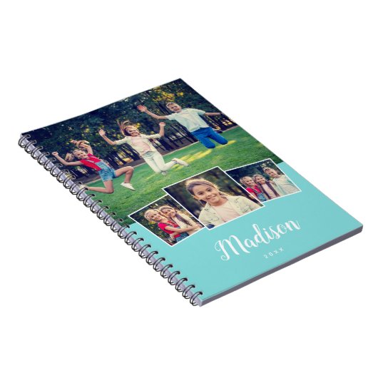 Moderne script aangepaste naam Cool 4 foto collage Notitieboek (Rechterzijde)