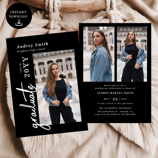 Moderne Script Afgestudeerd 3 Foto Afstuderen Kaart