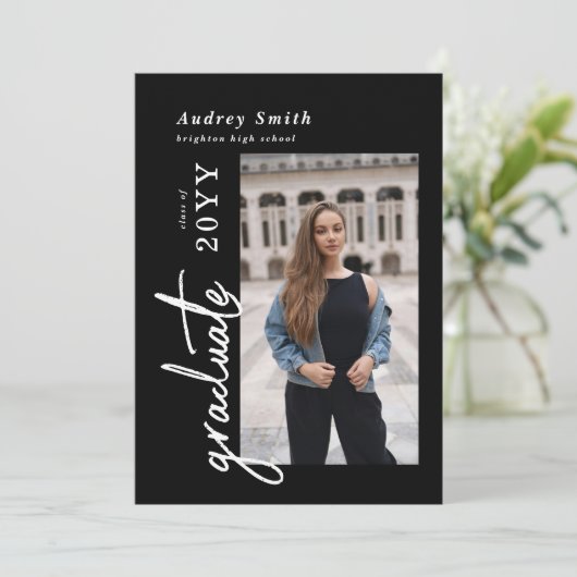 Moderne Script Afgestudeerd 3 Foto Afstuderen Kaart (Staand voorkant)