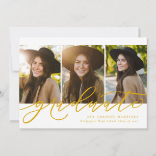 Moderne script afgestudeerd drie foto gouden afstu aankondiging