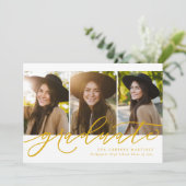 Moderne script afgestudeerd drie foto gouden afstu aankondiging (Staand voorkant)