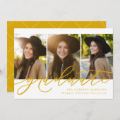 Moderne script afgestudeerd drie foto gouden afstu aankondiging (Voorkant / Achterkant)