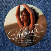 Moderne Script Afgestudeerde Foto Afstuderen Ronde Button 4,0 Cm