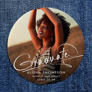 Moderne Script Afgestudeerde Foto Afstuderen Ronde Button 4,0 Cm