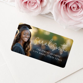 Moderne script afgestudeerde foto retouradres etiket
