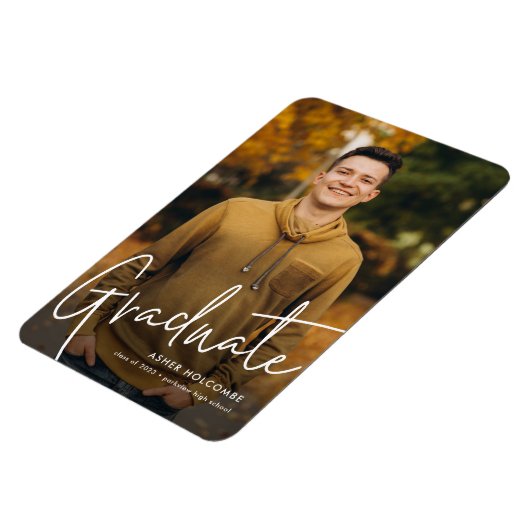 Moderne Script Afstudeer Eenvoudige Foto Afstudeer Magneet (Linkerzijde)