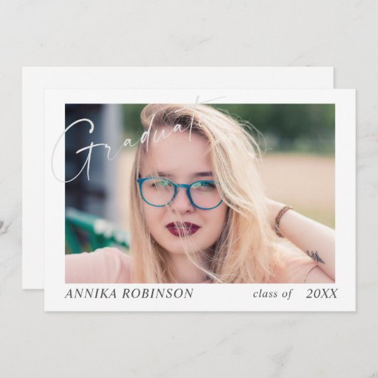 Moderne Script afstudeeraankondiging  Kaart (Voorkant / Achterkant)