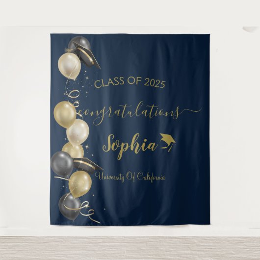 Moderne Script Afstudeerfeest Achtergrond | Afgest Wandkleed (Voorkant)