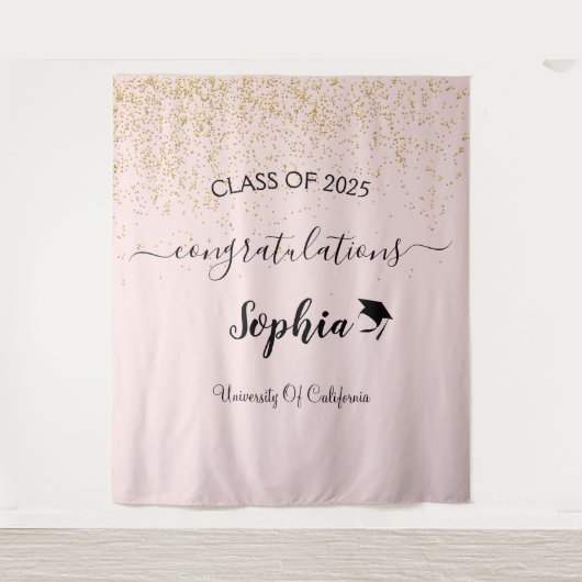 Moderne Script Afstudeerfeest Achtergrond | Afgest Wandkleed (Voorkant)