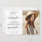 Moderne Script Afstudeerfeest Feest Foto  Kaart (Voorkant)