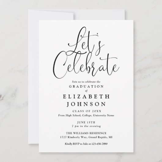Moderne Script Afstudeerfeest Kaart (Voorkant)