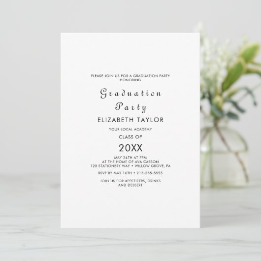 Moderne Script Afstudeerfeest Uitnodiging (Staand voorkant)