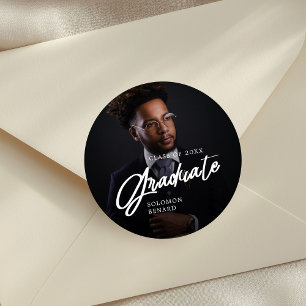 Moderne Script Afstudeerfoto Afstuderen Ronde Sticker