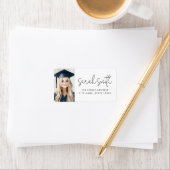 Moderne script afstudeerfoto retouradres etiket (Insitu)
