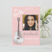 Moderne Script Afstudeerfoto Roze Land Gitaar Kaart (Staand voorkant)