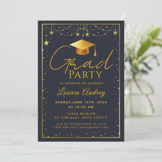 Moderne Script Afstudeierfeest Kaart (Staand voorkant)