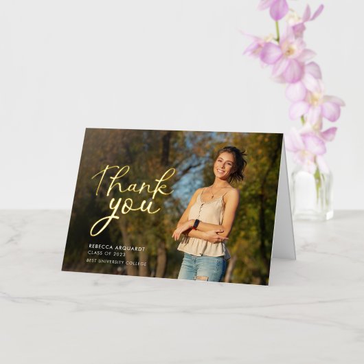 Moderne Script Afstuderen Foto: Gold Folie Wenskaart (Orchidee)