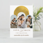 Moderne Script Arch Celestial Moon 3 Foto Elegant Save The Date (Staand voorkant)