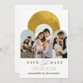 Moderne Script Arch Celestial Moon 3 Foto Elegant Save The Date (Voorkant / Achterkant)