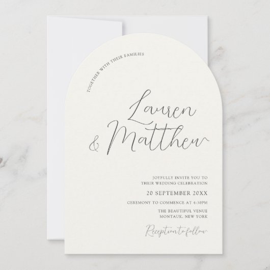 Moderne Script Arch Ecru bruiloft uitnodiging (Voorkant)