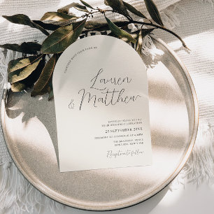 Moderne Script Arch Ecru bruiloft uitnodiging