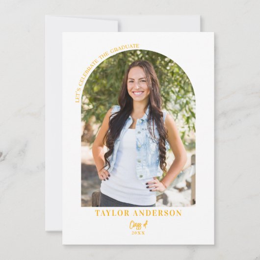 Moderne Script Arch Foto Geel Afstudeerfeest Kaart (Voorkant)