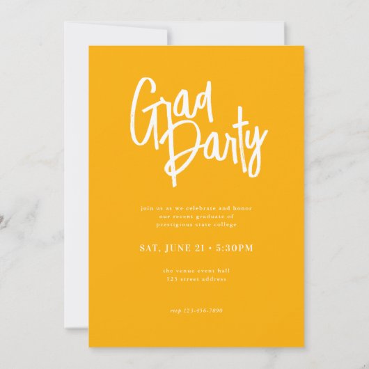Moderne Script Arch Foto Geel Afstudeerfeest Kaart (Achterkant)