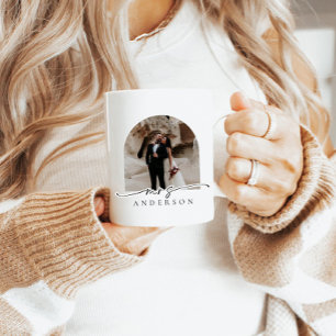 Moderne Script Arch Foto Mrs Bride Gift Koffiemok