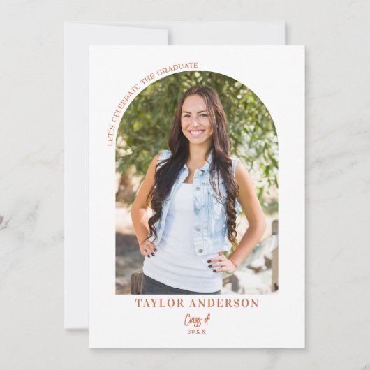 Moderne Script Arch Foto Terracotta Afstudeerder P Kaart (Voorkant)