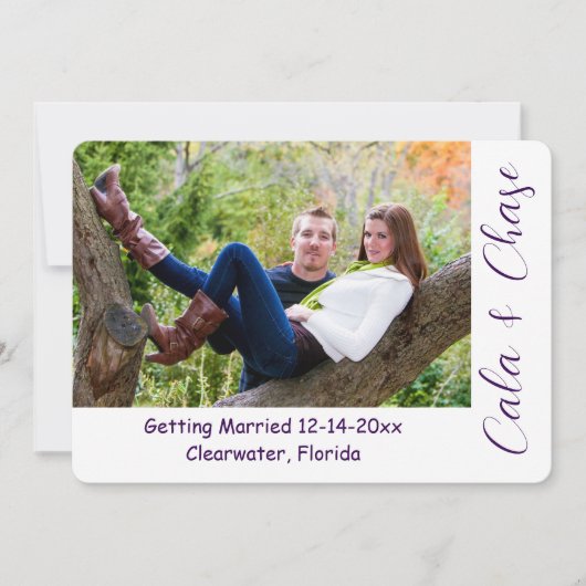 Moderne Script & Asymmetrische Foto Save the Date Kaart (Voorkant)